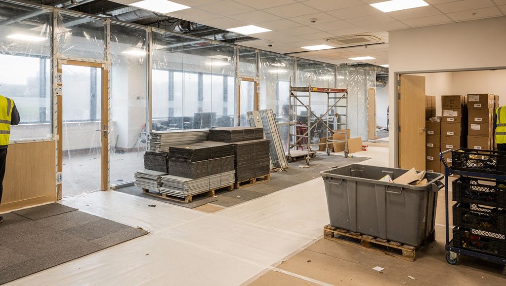 Commercial interior undergoing controlled strip-out and preparation works.
